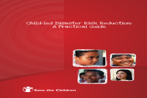 Cover of the manual “CUIDAR – The Culture of Disaster Resilience Among Children and Adolescents,” published by Save the Children. The title is highlighted, with a graphic background evoking the ideas of community, protection, and resilience, and featuring the CUIDAR project logo.